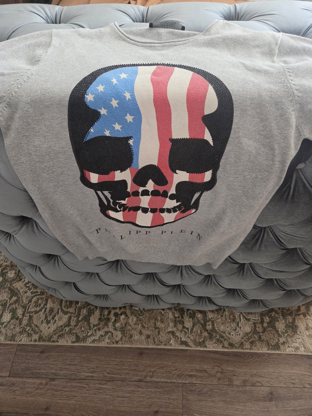 Philipp Plein Men’s Gray Skull Flag Sweater